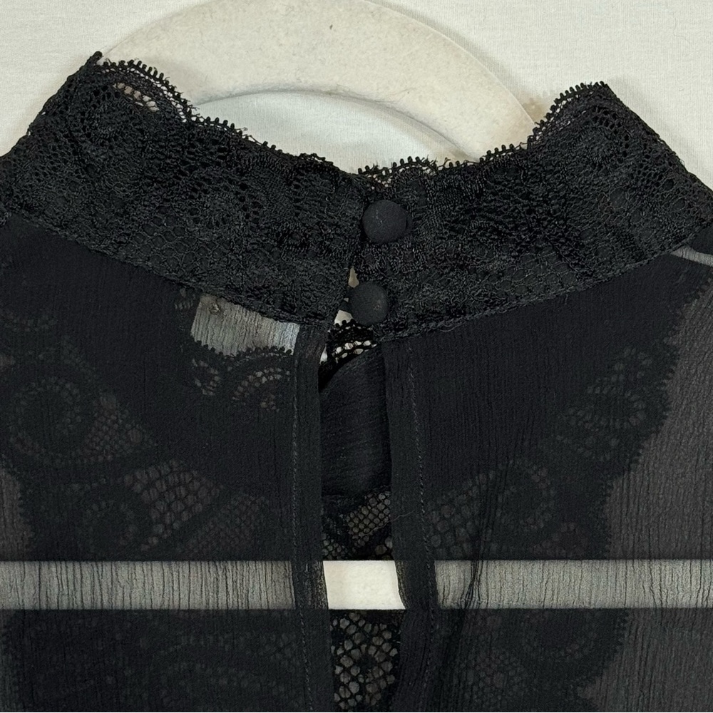SOLD Black Sheer Silk Short Sleeve Blouse Lace Trim The Limited, Large, Camisole - Picture 12 of 16